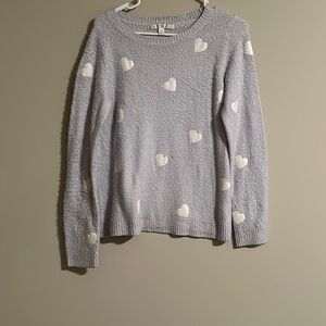 LC Lauren Conrad Soft and Cozy Baby Blue Sweater with White Hearts 🤍